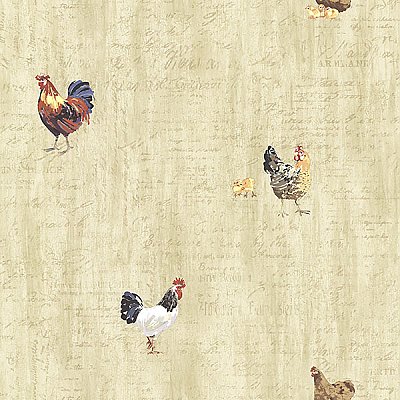 Lisle Wheat Roosters & Script Wallpaper