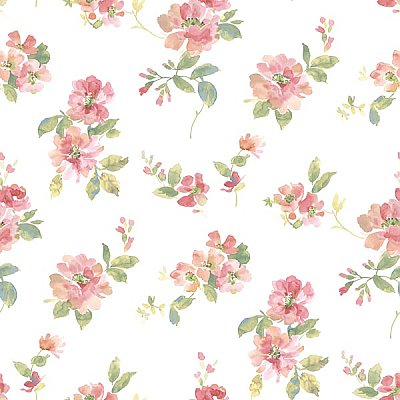 Captiva Peach Watercolor Floral Wallpaper