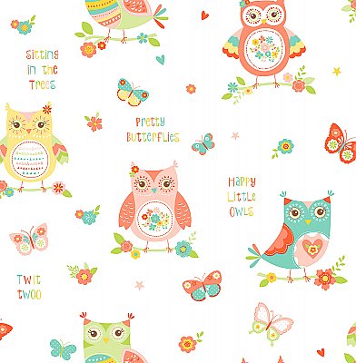 Flynn White Owls Wallpaper