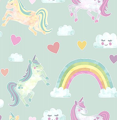 Elora Mint Unicorn Wonderland Wallpaper