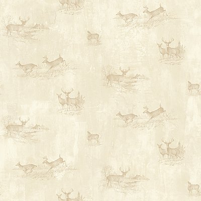 Tulip Beige Sketched Deer Toss Wallpaper Wallpaper