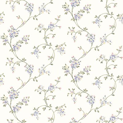 Laurel White Floral Trail Wallpaper Wallpaper