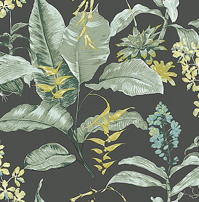 Maui Black Botanical Wallpaper