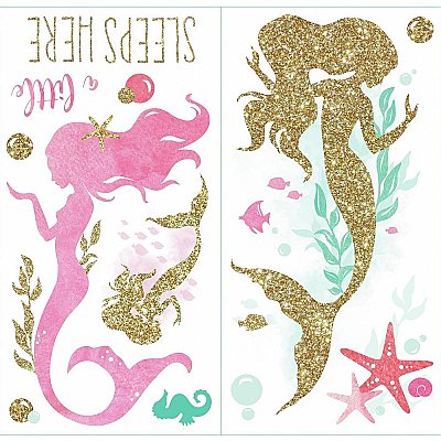 MERMAID PEEL AND STICK WALL DECALS WITH GLTTER