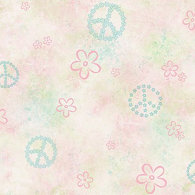 Joplin Pink Peace Flowers Toss Wallpaper