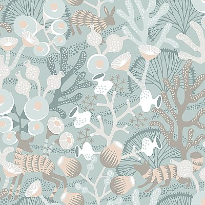Korall Teal Meadow Wallpaper