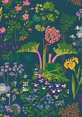 Rabarber Charcoal Floral Wallpaper