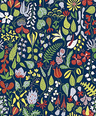 Herbarium Navy Floral Motif Wallpaper