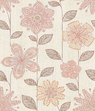 Maisie Coral Batik Flower Wallpaper