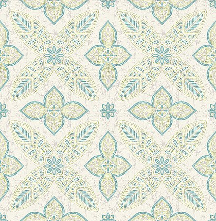 Off Beat Ethnic Turquoise Geometric Floral Wallpaper