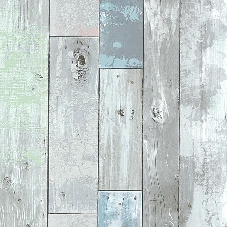 Dean Blue Distressed Wood Panel Wallpaper