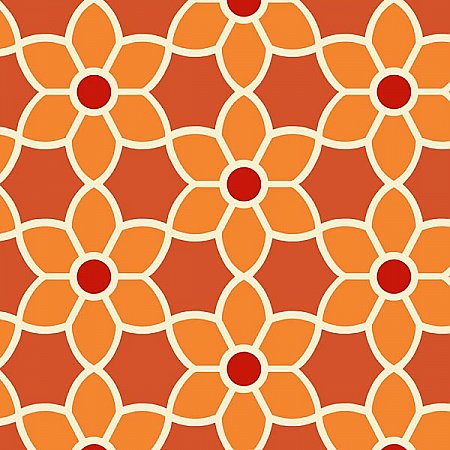 Flora Orange Geometric Floral Wallpaper