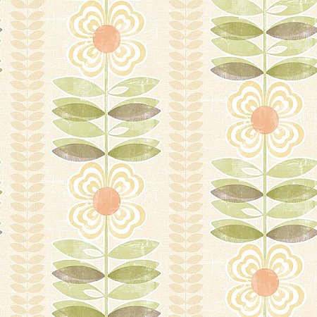 Flora Yellow Modern Floral Stripe Wallpaper