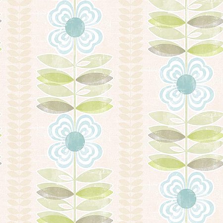 Flora Blue Modern Floral Stripe Wallpaper