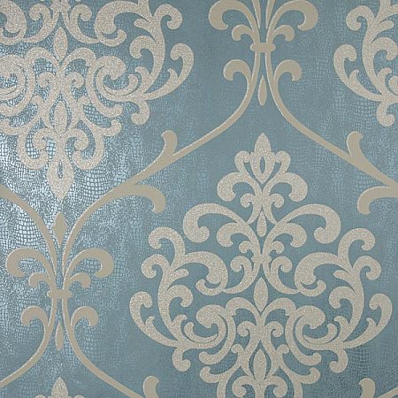 Ambrosia Teal Glitter Damask Wallpaper