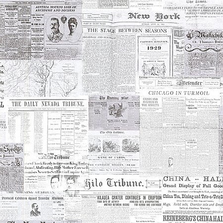 Gazette Grey Vintage Newsprint Wallpaper