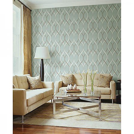 Frequency Turquoise Ogee Wallpaper