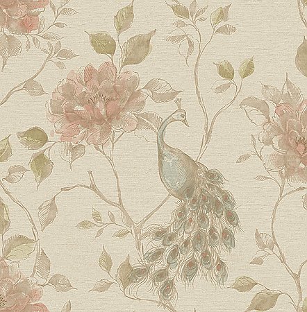 Dynasty Taupe Peacock Wallpaper