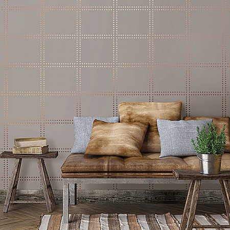 Gridlock Copper Geometric Wallpaper