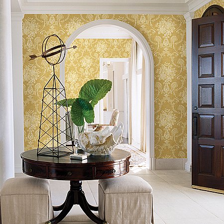 Winsome Mustard Floral Damask Wallpaper
