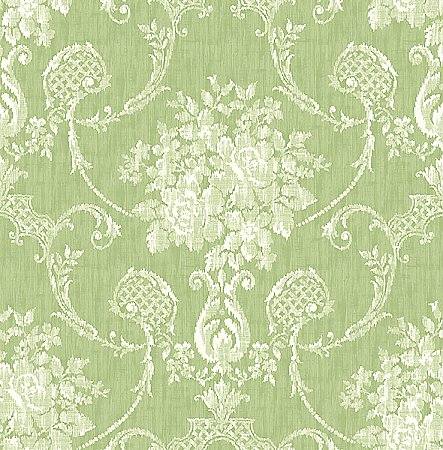 Winsome Green Floral Damask Wallpaper