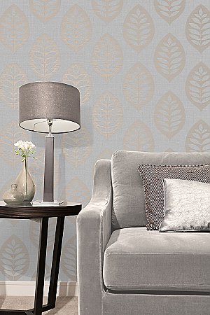 Harstad Grey Leaf Wallpaper