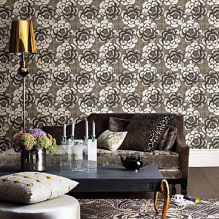 Fanciful Brown Floral Wallpaper