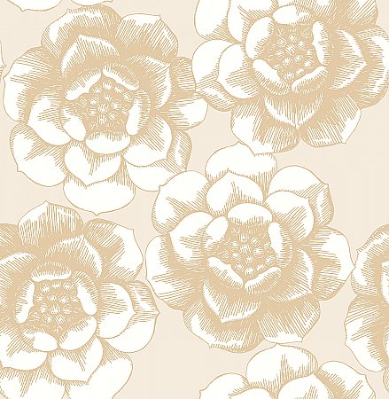 Fanciful Gold Floral Wallpaper