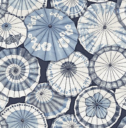 Mikado Blue Parasol Wallpaper
