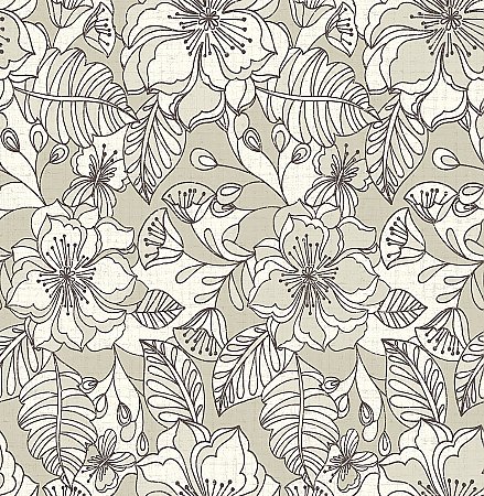 Vera Taupe Flowers Wallpaper