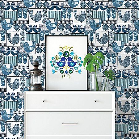 Hennika Blue Patchwork Wallpaper