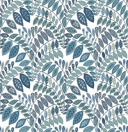 Fiddlehead Blue Botanical Wallpaper