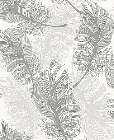 Clemente Light Grey Foil Feather Wallpaper