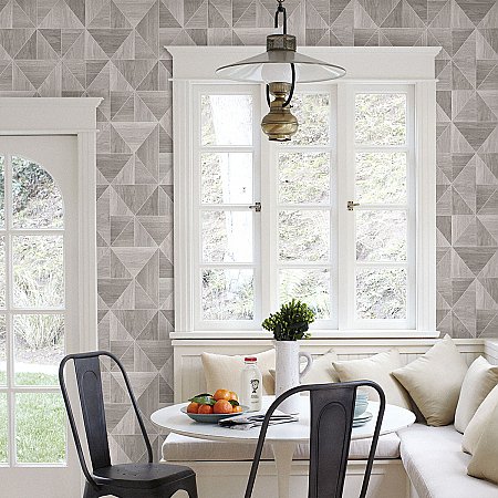 Corin Light Grey Wood Geometric Wallpaper