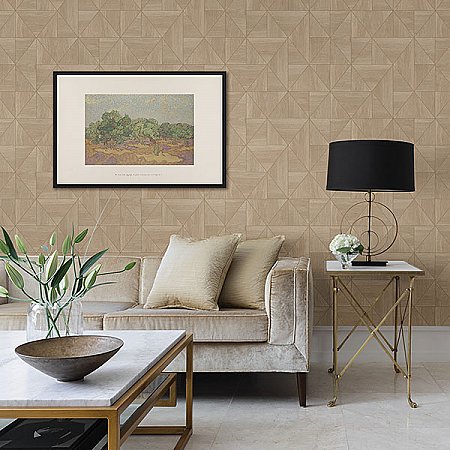 Cheverny Beige Wood Tile Wallpaper