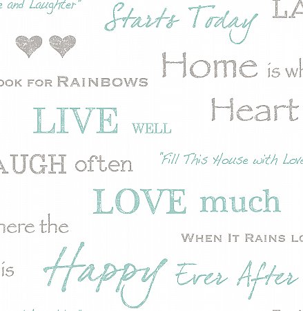 Happy Home Aqua Text Wallpaper
