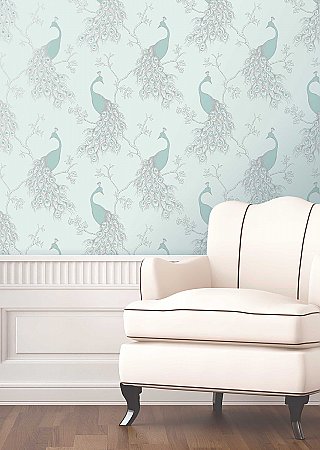 Phasia Seafoam Peacock Wallpaper
