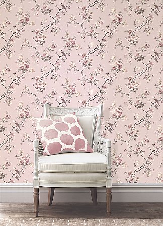 Chinoiserie Pink Floral Wallpaper