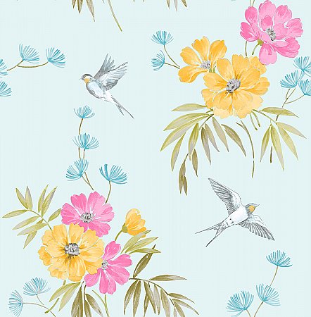 Riva Blue Floral Wallpaper