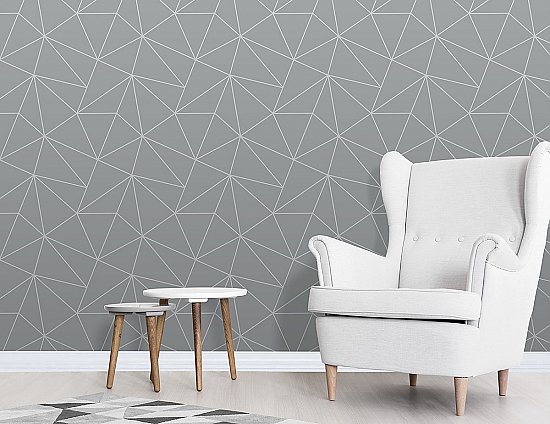 Arken Silver Geometric Wallpaper