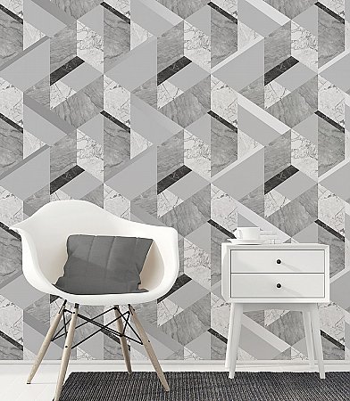 Elvira Grey Marble Geometric Wallpaper