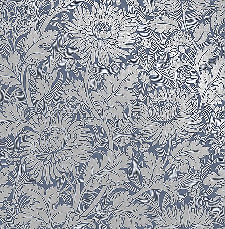 Zinnia Blue Floral Wallpaper