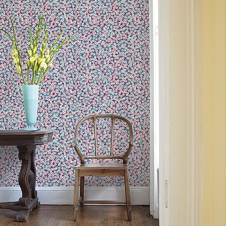 Giverny Red Miniature Floral Wallpaper