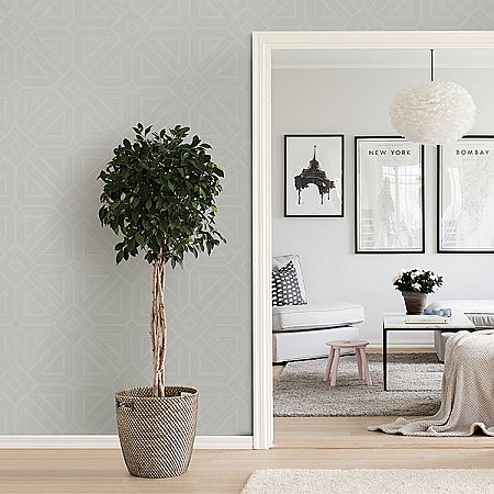 Voltaire Silver Beaded Geometric Wallpaper