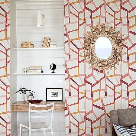 Tate Pink Geometric Linen Wallpaper