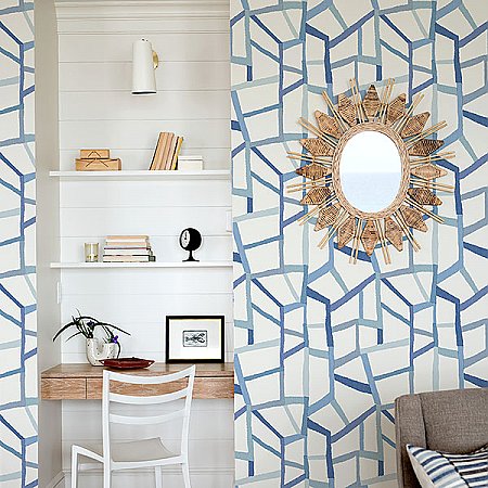 Tate Blue Geometric Linen Wallpaper