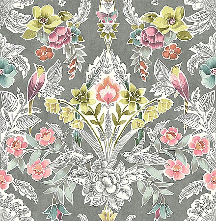 Vera Multicolor Floral Damask Wallpaper