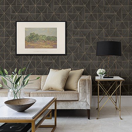 Cheverny Dark Brown Geometric Wood Wallpaper