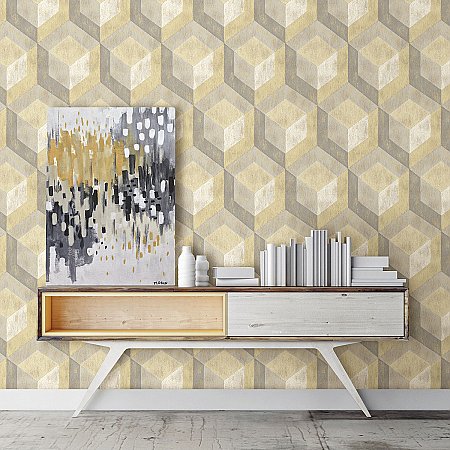 Clarabelle Beige Rustic Wood Tile Wallpaper