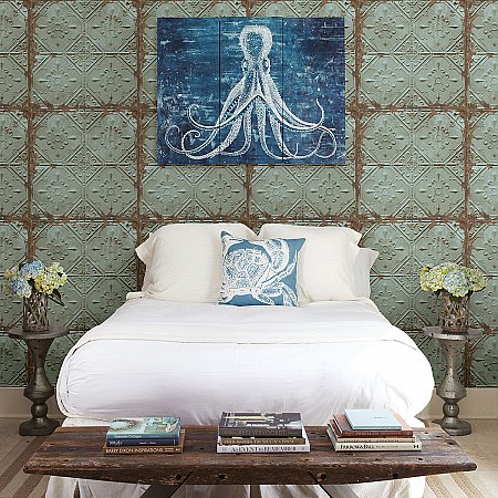 Donahue Turquoise Tin Ceiling Wallpaper